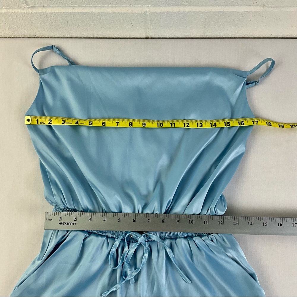 AKIRA women’s blue Slip satin Romper tie-front, elastic waist band Size S NWOT‎ - Picture 13 of 16